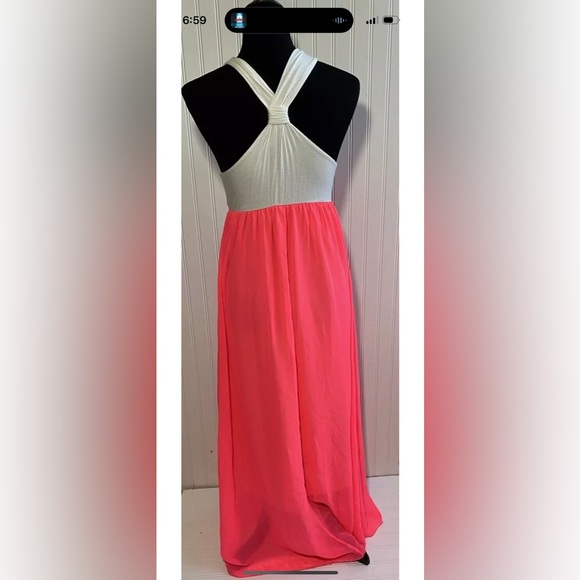 Pink Blush Long Maxi Dress Neon Pink Off White Womens Size Small - Picture 6 of 16
